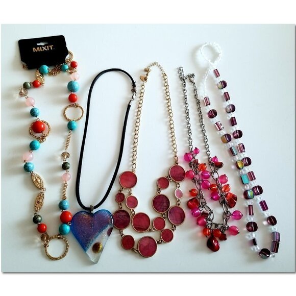 Mixit Pink Necklaces Lot of 5 Heart Beads - Picture 1 of 7